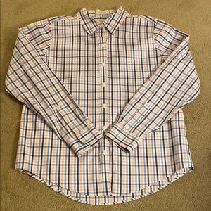 LL BEAN WRINKLE FREE KENNEBUNK SPORT SHIRT PINK/BLUE/WHITE SIZE S